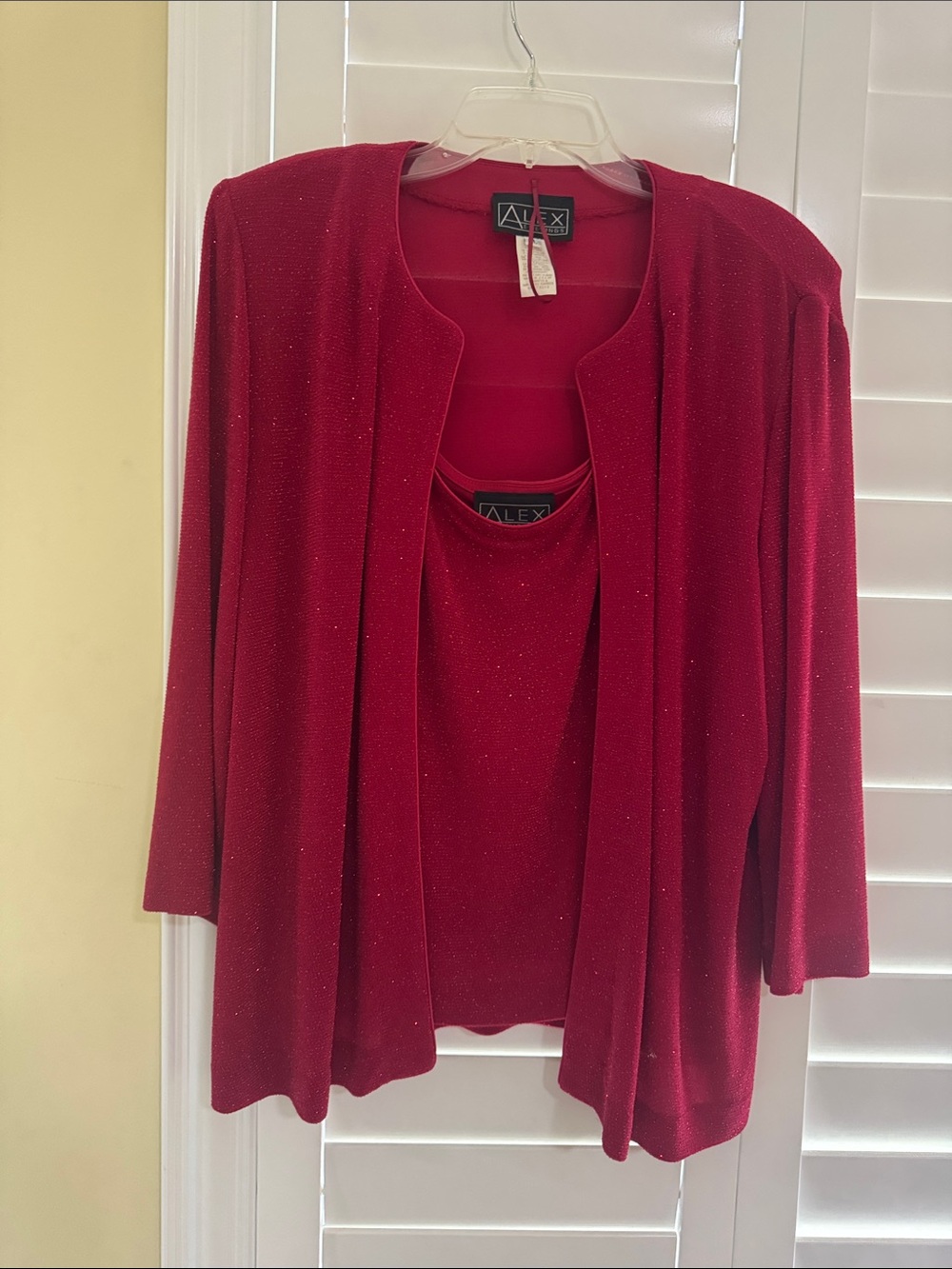 Alex Evenings Red Sparkle Two-Piece Open Jacket & Shell